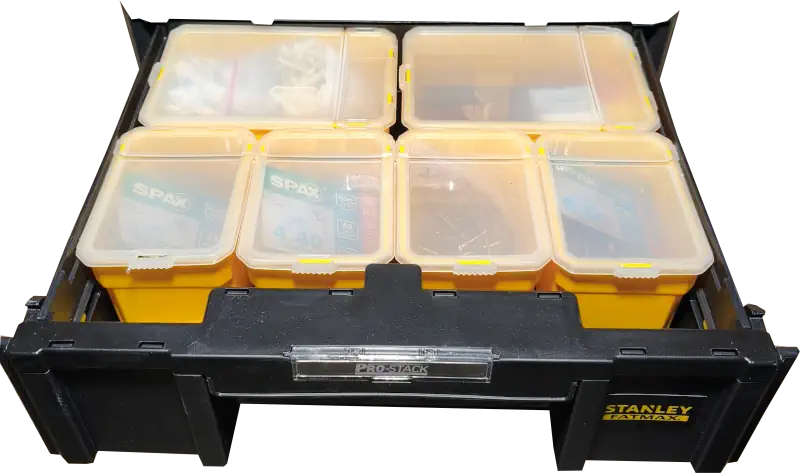 Coffret Pro-Stack 1 tiroir coulissant de 9 litres rempli