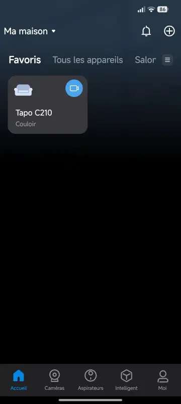 Application Tapo menu accueil