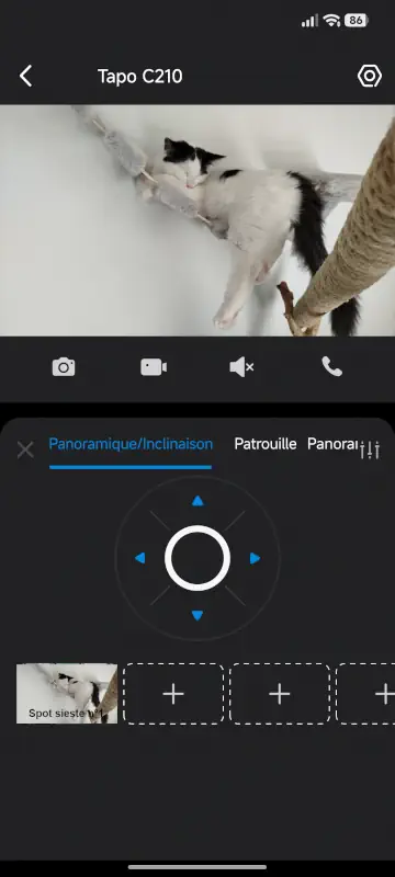 Application Tapo sur caméra Wifi C210 pilotage et favoris