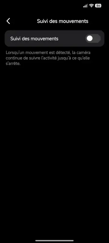 Application Tapo sur caméra Wifi C210 activation suivi des mouvements