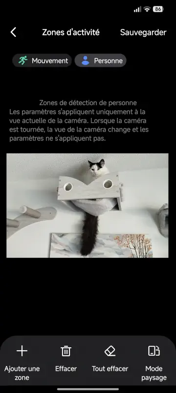 Application Tapo sur caméra Wifi C210 zones d'activité