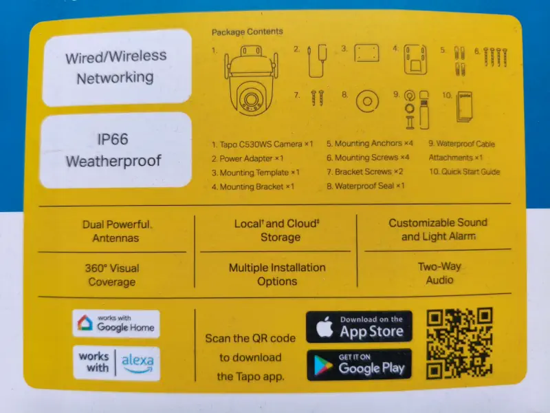 Boite de la caméra Tapo C530WS avec contenu