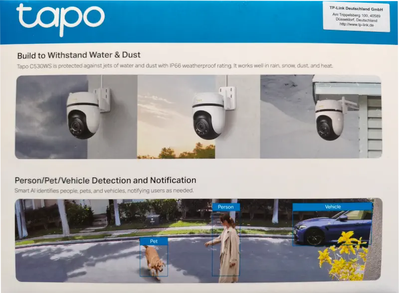 Boite de la caméra Tapo C530WS de derrière