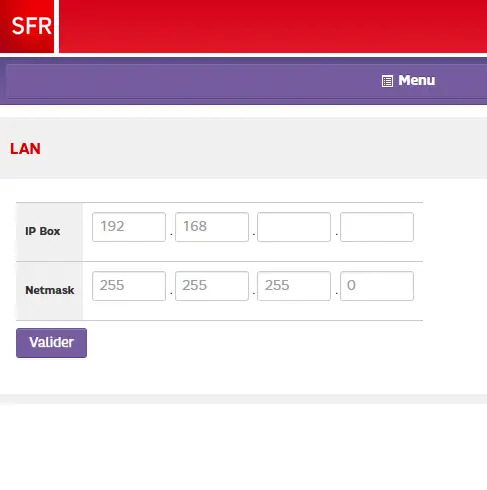 Interface de modification de l'adresse IP de la Box Plus 6 dde RED by SFR