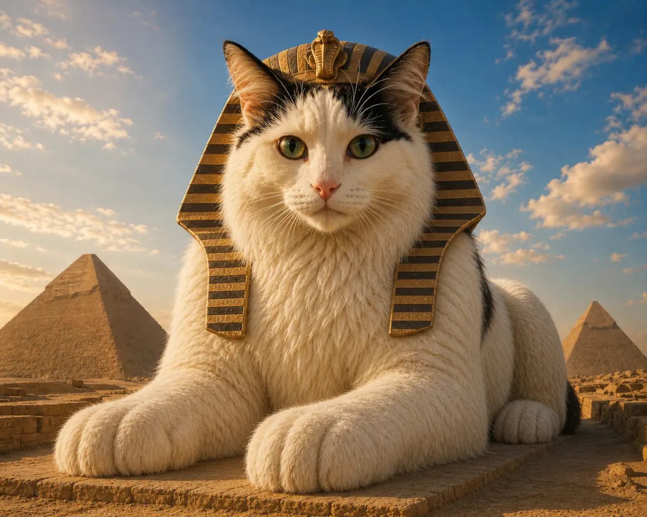 Le chat Orion représenté en Sphinx de Gizeh