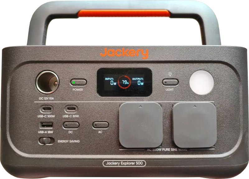 Jackery Explorer 500 V2 sous tension et chargé