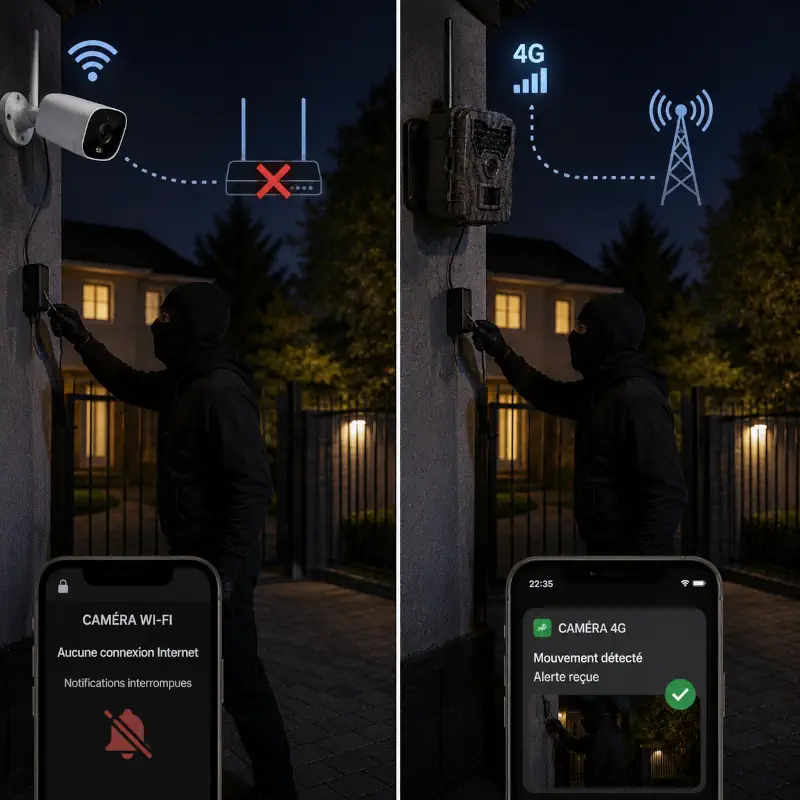 Caméra 4G qui continue d'émettre même en cas de coupure ou vandalisme