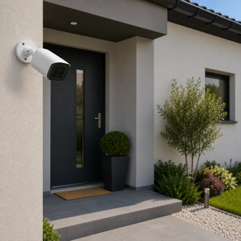 Une caméra fixe dans une entrée de maison