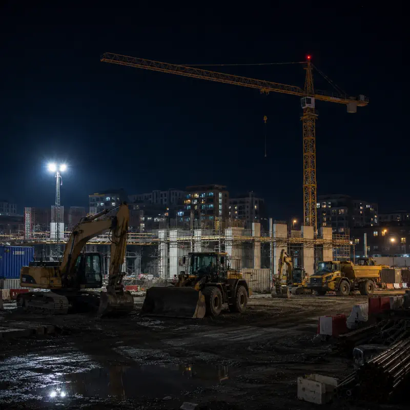 Chantier de construction la nuit vidéosurveillé