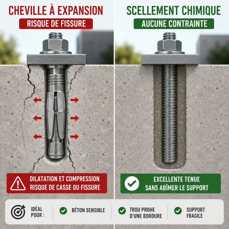 Image par OpenClipart-Vectors de Pixabay Explication de la différence d'effet entre cheville à expansion et scellement chimique