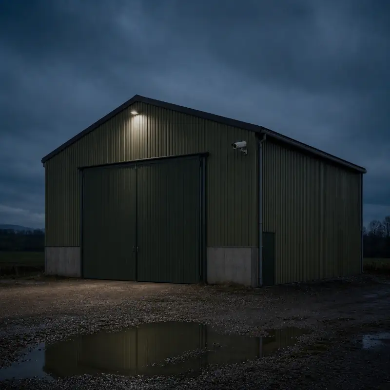 Hangar isolé avec caméra de surveillance