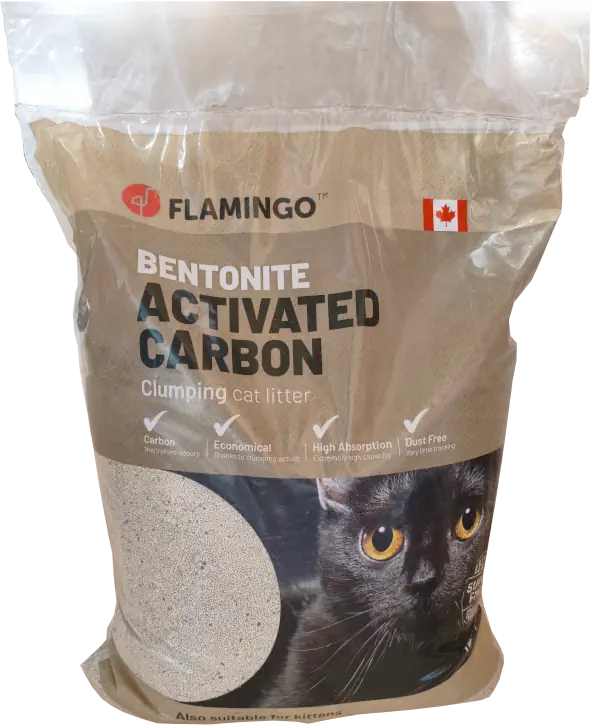Paquet de litière pour chat Flamingo Bentonite Fine avec granules de charbon actif.