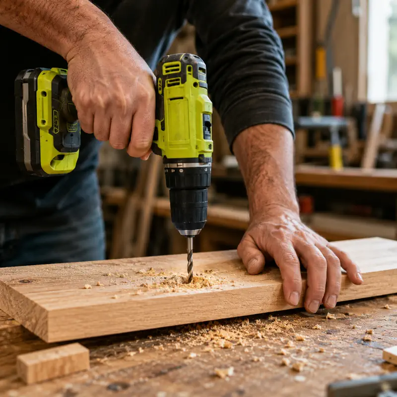 Percement de bois avec une visseuse Ryobi