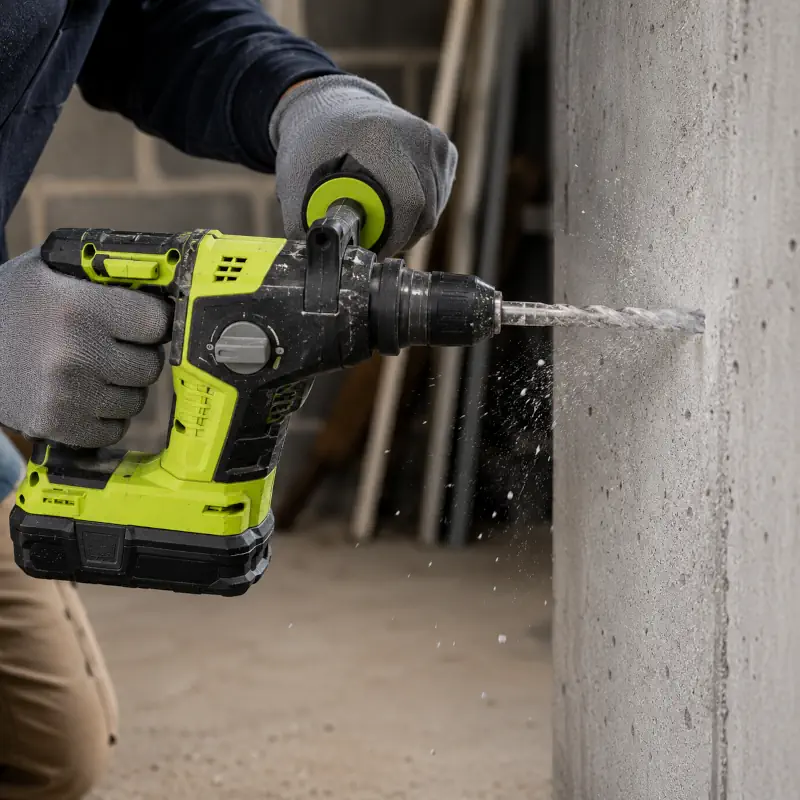 Percer du béton plein avec perforateur Ryobi