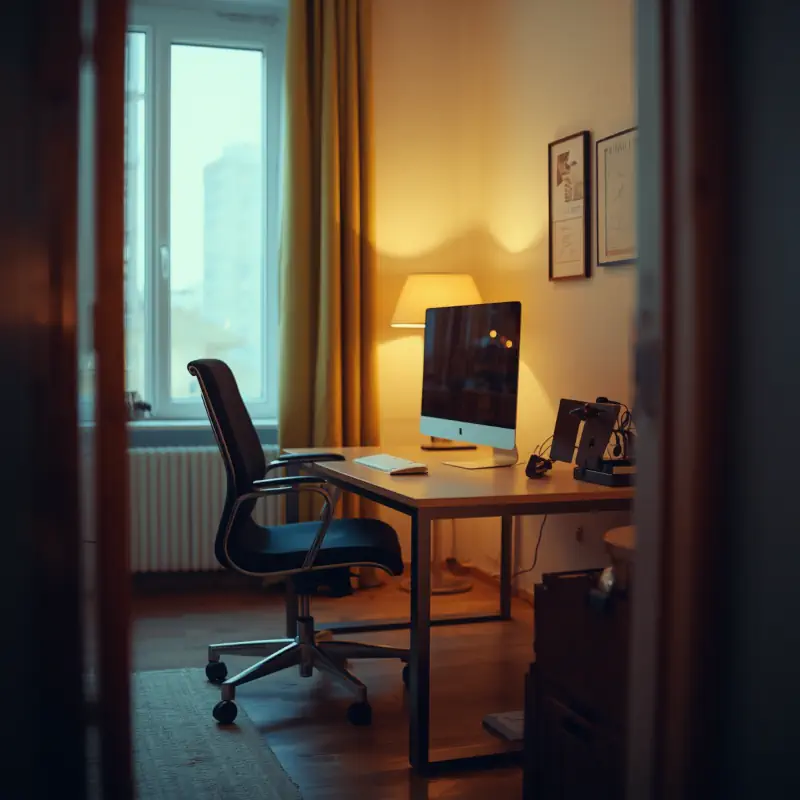 Un petit bureau et un ordinateur écran et réseau