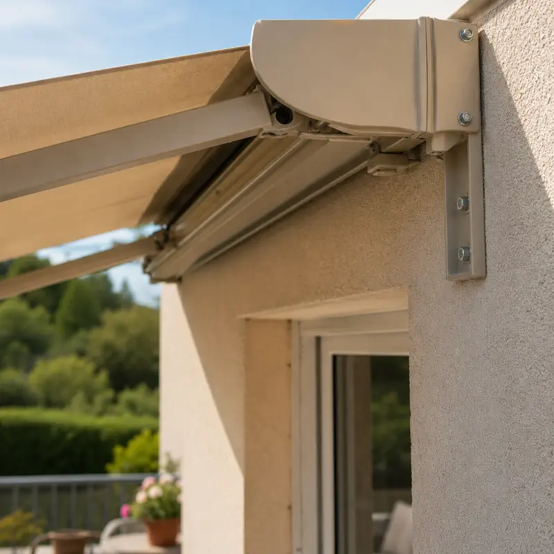 Store rétractable fixé dans le béton