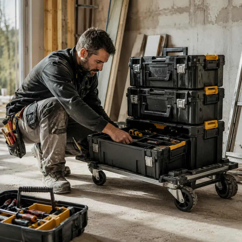 Un artisan qui utilise un système de rangement modulaire Pro-Stack