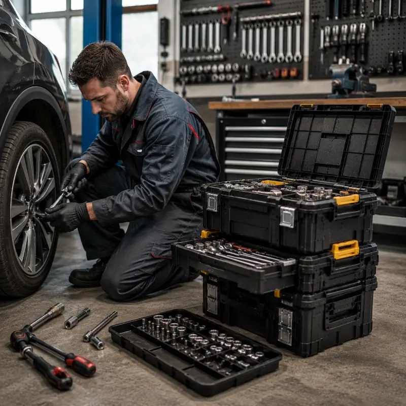 Un mécanicien qui utilise un système de rangement modulaire Pro-Stack