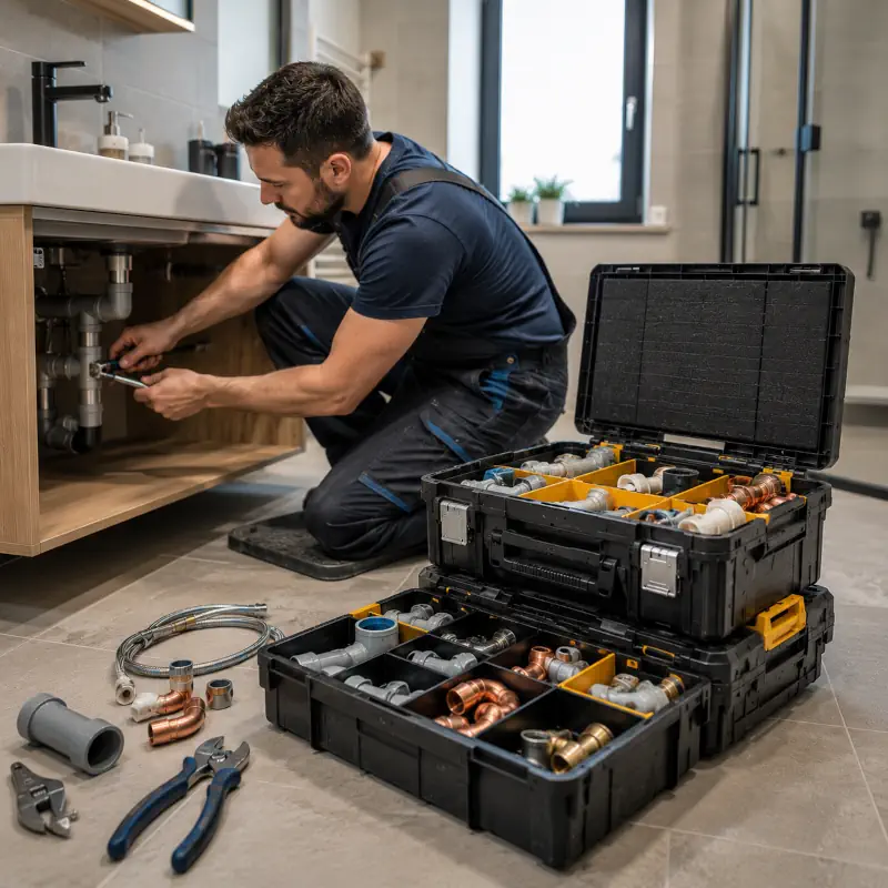 Un plombier qui utilise un système de rangement modulaire Pro-Stack