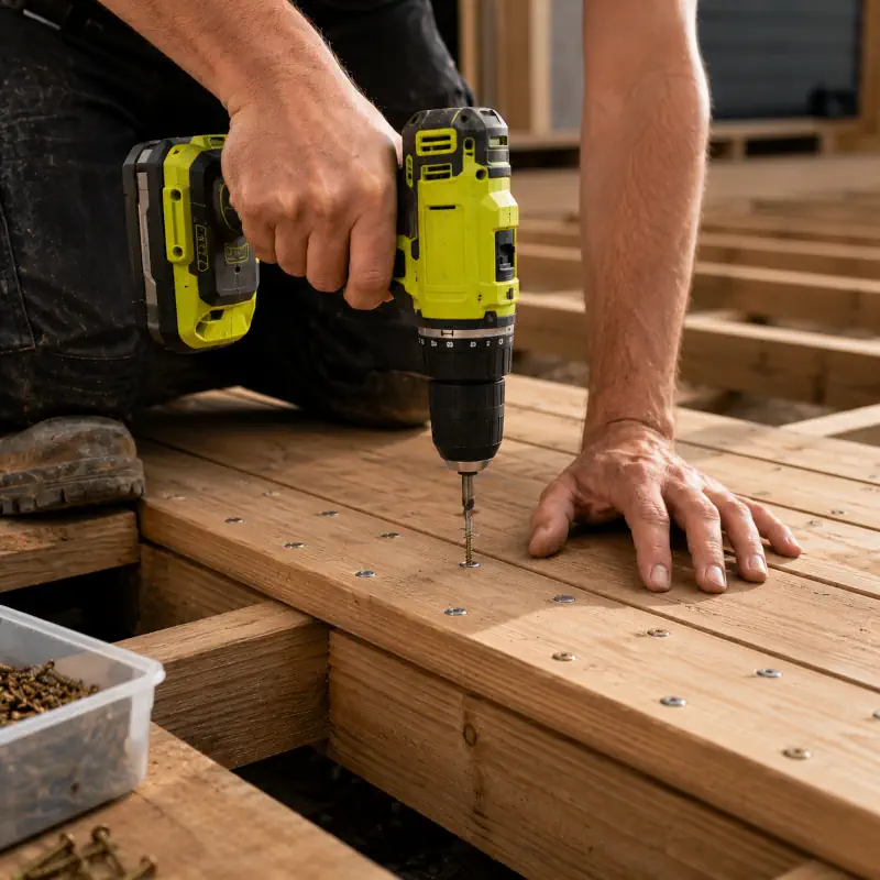 Vissage intensif de parquet avec visseuse