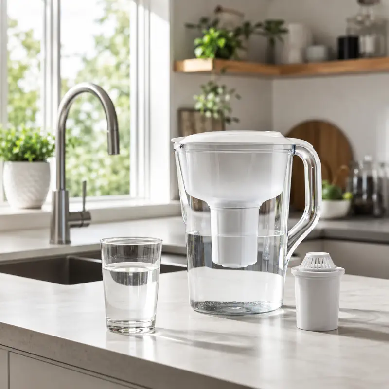 Eau du robinet filtrée avec carafe filtrante